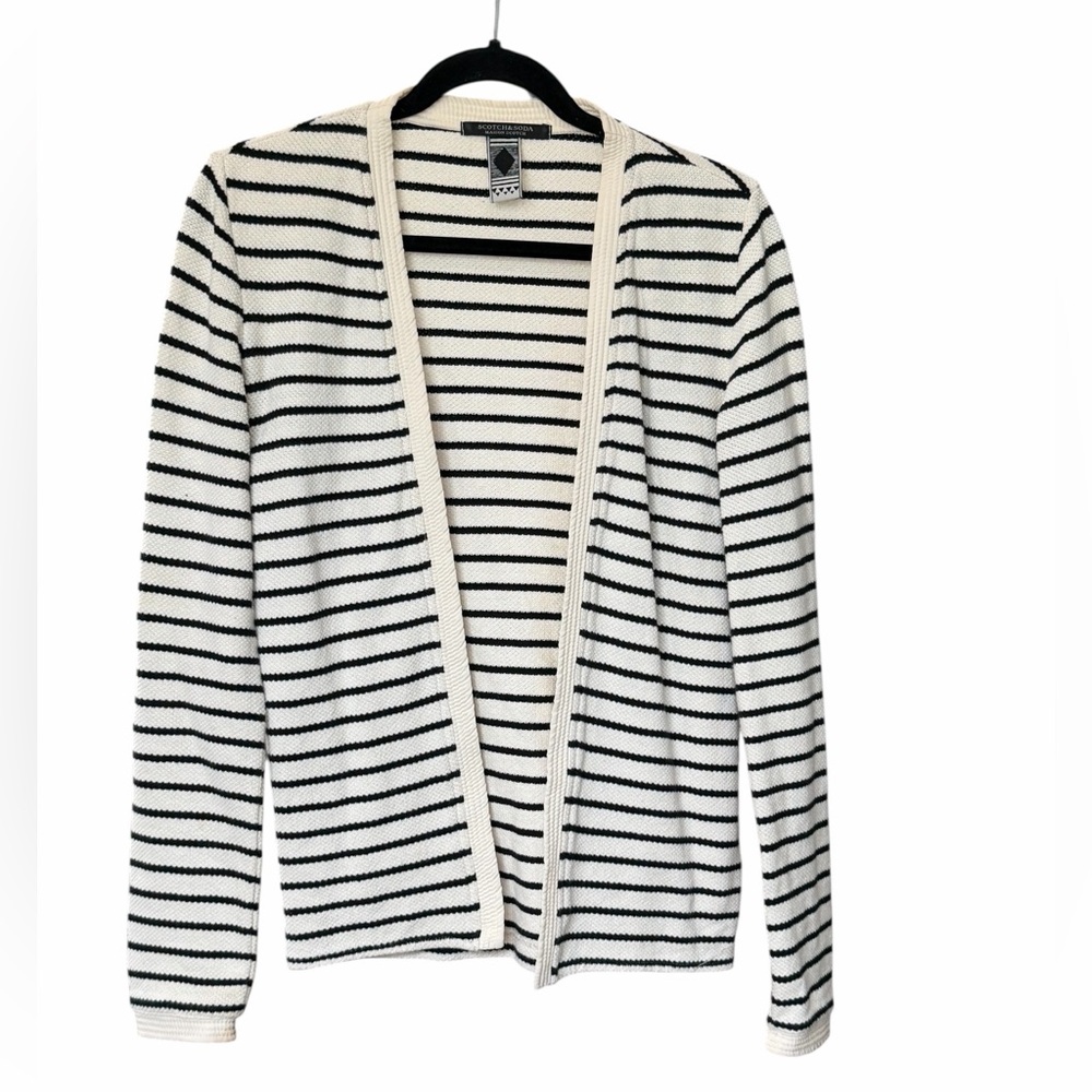 Scotch & Soda Striped Cardigan Black White Open Front Lightweight Knit Women’s